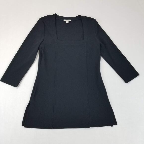 Boston Proper Tunic Top Womens Medium Black Square Neck 3/4 Sleeve Stretch Knit - Picture 9 of 9
